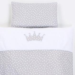 1 für Kinderbett-Ausstattung alle Kinderbetten geeignet Kinderbettwäsche Krone perlgrau mit weißen Punkten Kinderbettwäsche Sterne perlgrau mit weißen