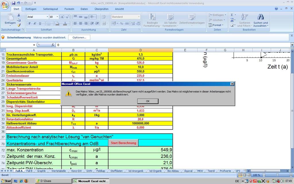 Anhang 3 EXCEL-Anwendung ALTEX-1D Excel 2007 unter Windows XP: Die Datei kann direkt durch Doppelklick geöffnet werden.