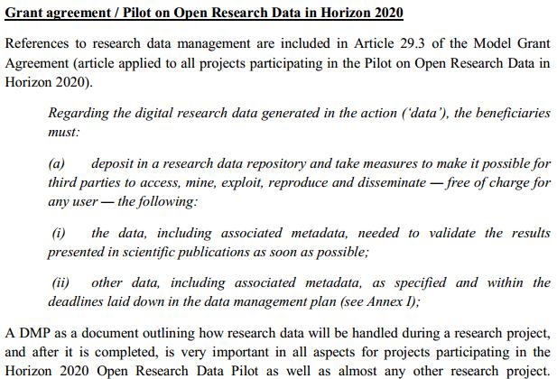 Pilot on Open Research Data in Horizon 2020 (2013) http://ec.europa.