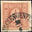 BAYERN 1850 41 206 1849, 6 Kreuzer braun, Type I, Einzelfrankatur auf Brief, entwertet mit Segmentstempel SCHWABMÜNCHEN 15.11.
