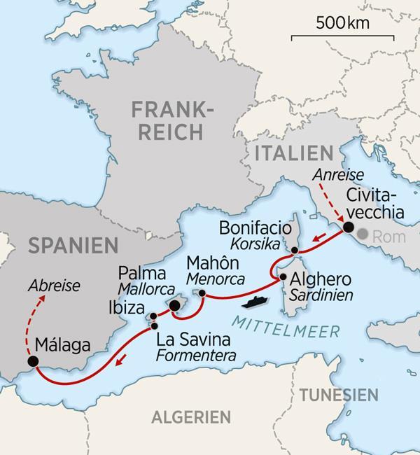 Höhepunkte der Reise Genussvolle Segelreise auf der eleganten Dreimastbark»Sea Cloud«Die Inseln Korsika, Sardinien, Menorca, Mallorca, Ibiza und Formentera von ihren schönsten Seiten erkunden
