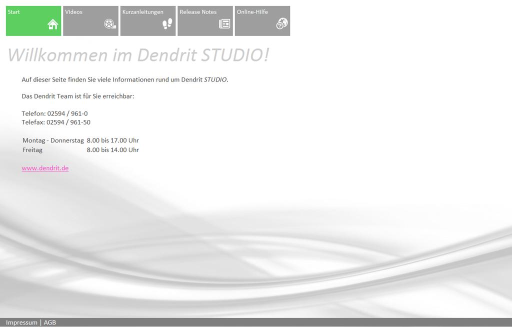 Dendrit Startseite 6 Dendrit Startseite Informationen zu den einzelnen Funktionen finden Sie auch auf der Startseite von Dendrit STUDIO.
