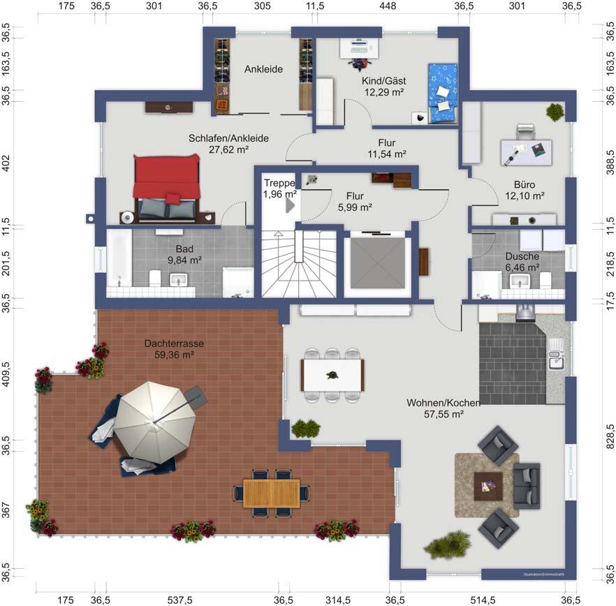 Grundrisse 4-Zimmer-Wohnung: Penthaus ca. 170 m² Wohnfläche Haus I: Whg. 5 Haus II: Whg. 10 Haus III: Whg.