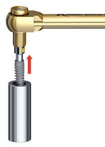 Implantat durch leichten Druck auf den Implantateindreher aus der Innenverpackung entnehmen und Verpackung gegen den Uhrzeigersinn drehen, bis der