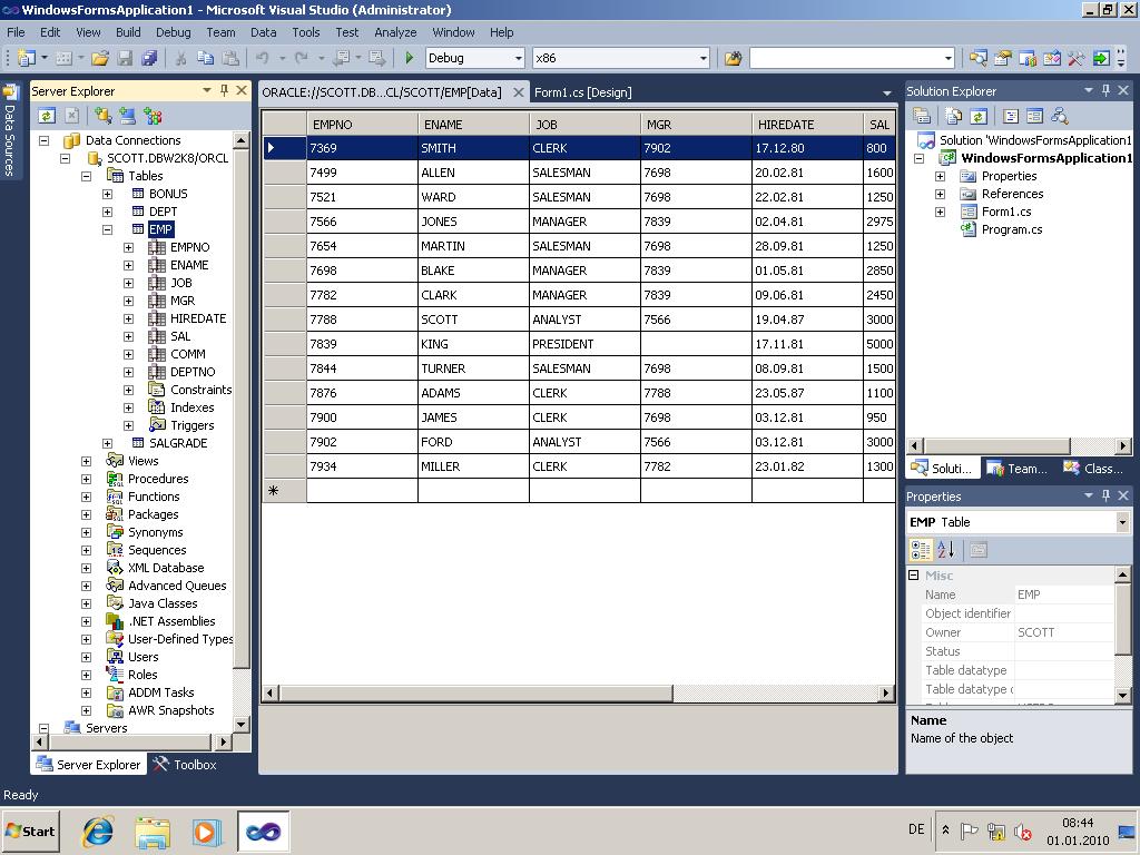 Oracle Developer Tools Integration mit Visual Studio 2010 Server Explorer Oracle