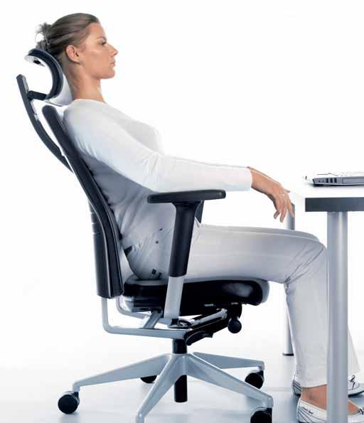 possible by adjusting the seat height 2 the knees should form a slightly obtuse angle with the body - the position is possible thanks to a specially profiled seat 3 height - adjustable armrests