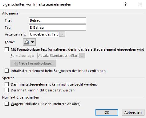 Nur Text Im Unterschied zum Rich-Text Inhaltssteuerelement können nur Texte eingegeben werden. Die Texte können beschränkt formatiert werden. Die Formatierung gilt für das gesamte Feld.