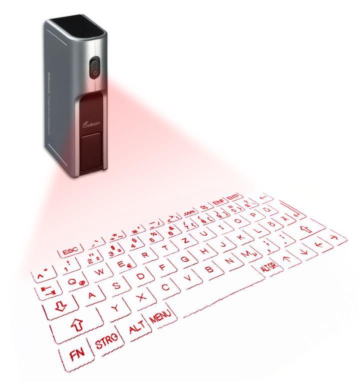 Laser Tastaturen Die Tastatur wird auf ein Tisch projiziert.