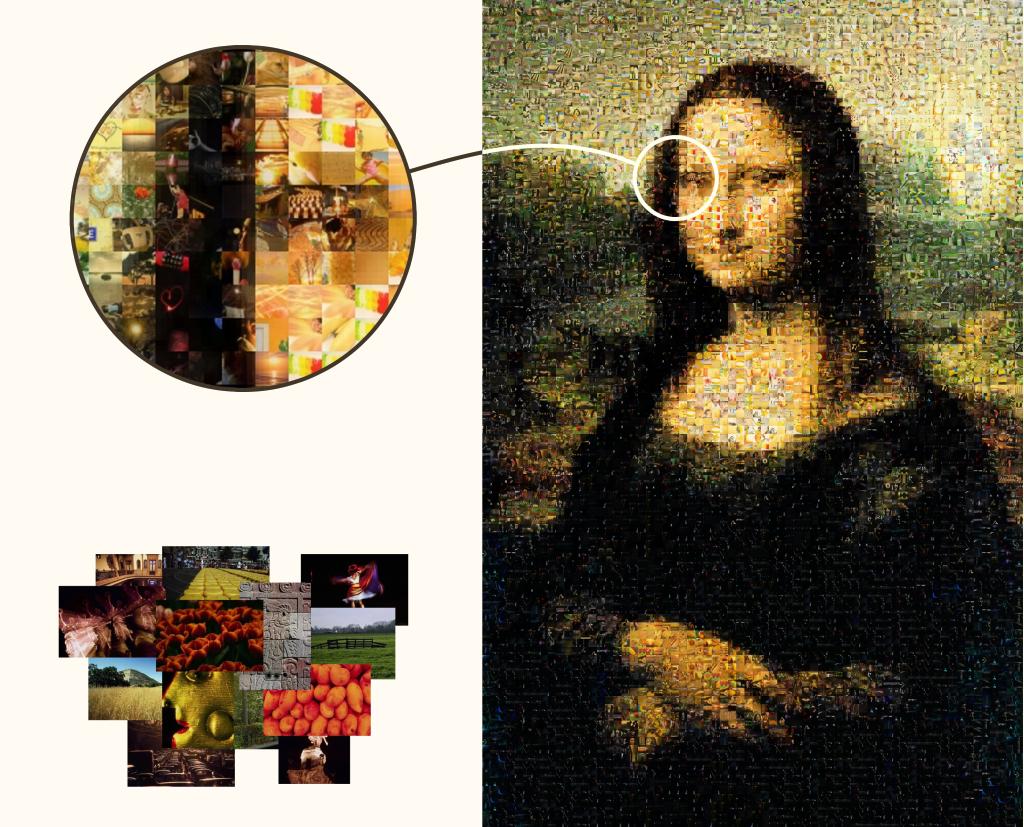 Erstellung von Mosaikbildern (Dominic Mai) Problem: Optimale Wiedergabe eines Bildes mit Hilfe vieler kleiner Einzelbilder Idee: Vergleiche lokale