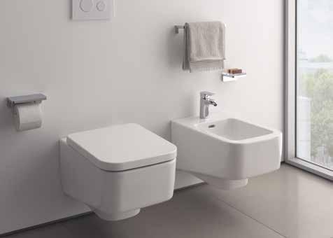 Ein geometrisches Wand-WC samt passendem Bidet, das perfekt mit dem Redesign der LAUFEN pro S Waschtische harmoniert.