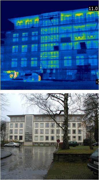 Umsetzungsbeispiel kommunale Liegenschaften Energetische Sanierung des Rathauses in Bad Oeynhausen: - Dämmung der Außenwände als Vorhang-Fassade (14cm) - Fenstersanierung mit Dreifach-