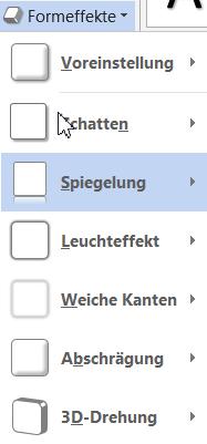 Über Formeffekte stehen Ihnen weitere Effekte wie Schatten, Spiegelung, 3D, zur Verfügung.