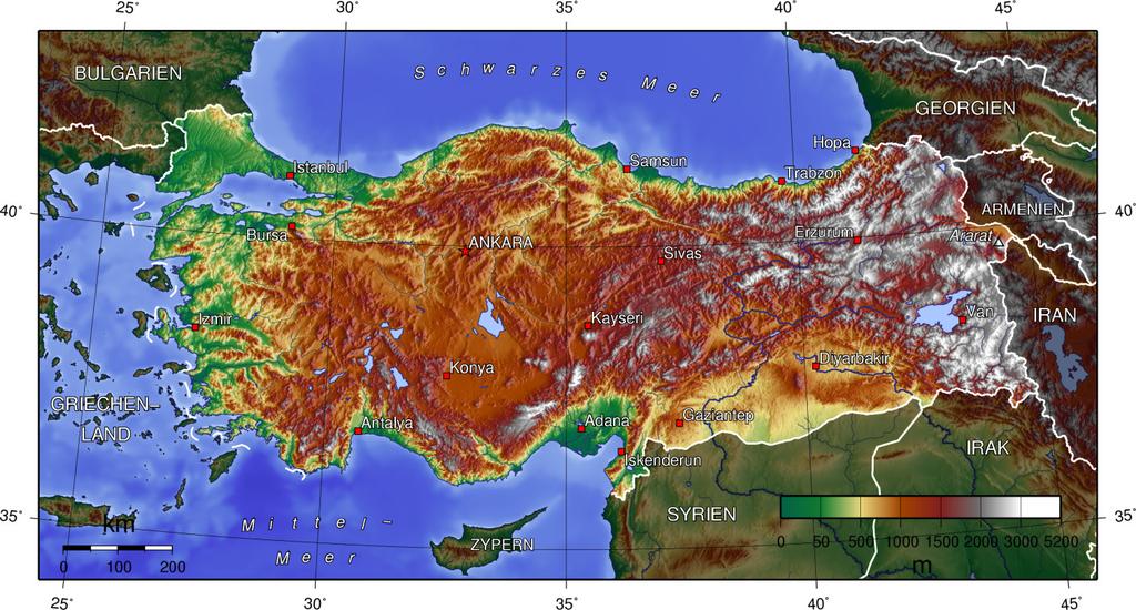 Türkei Geographie II Orographie Marmararegion Schwarzmeerregion Zentralanatolien Ostanatolien