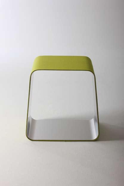Bright stainless steel stool covered by felt or 3DTex or leather.