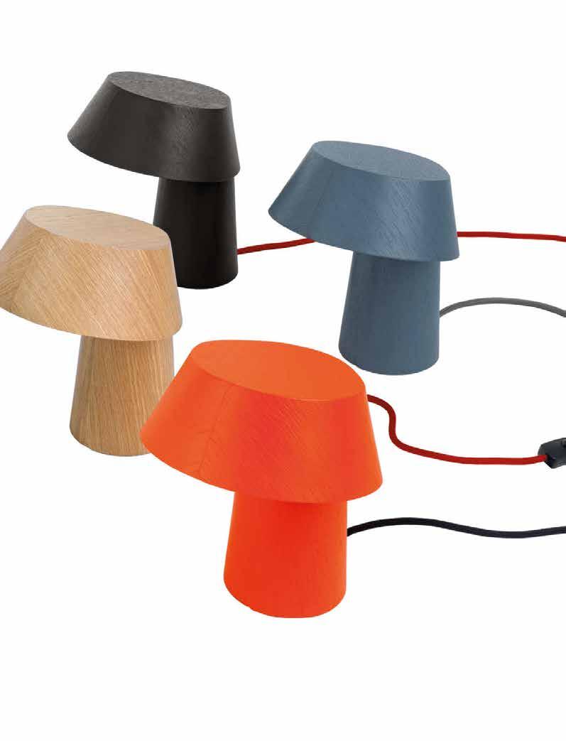 TISCHLEUCHTE TABLE LAMP *Ø20 27 Echtholzfurnier, Eiche natur oder offenporig matt lackiert, Basis- und Akzentfarben, neonorange oder neonpink.