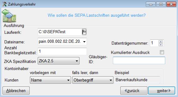 Über den Button >Weiter< gelangen Sie in die folgende Maske, die vom Aufbau fast identisch mit der der SEPA-Überweisungen ist.