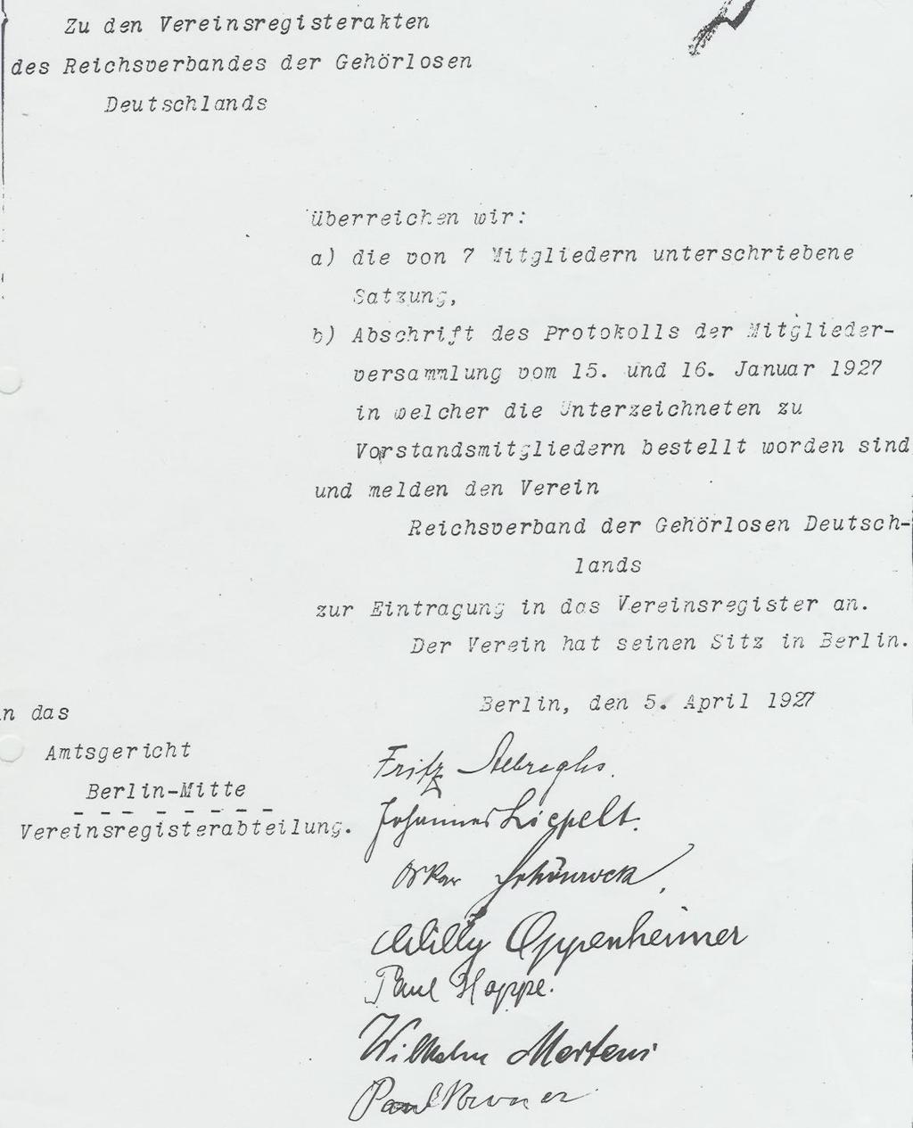 Gründung vom Reichsverband der Gehörlosen Deutschlands (Regede) (heute: Deutscher Gehörlosen-Bund) Gründungsmitglieder: Fritz Albreghs