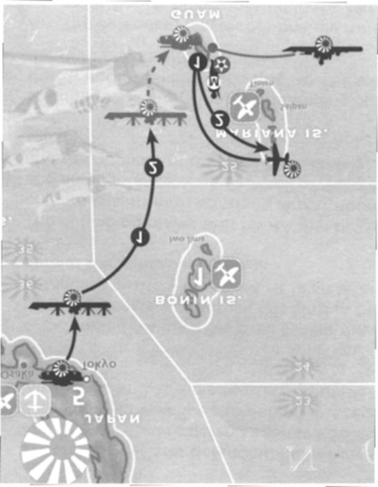 Beispiel 2: Japan versucht eine Amphibische Landungsoperation in Queensland auf Australien. Hierzu werden 2 Infanterien in einen Transporter in Seezone 27 geladen.