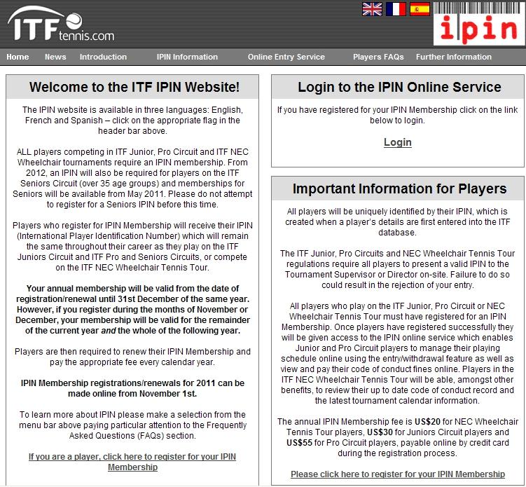 1. SCHRITT Gehen Sie zur ITF Tennis IPIN Webseite
