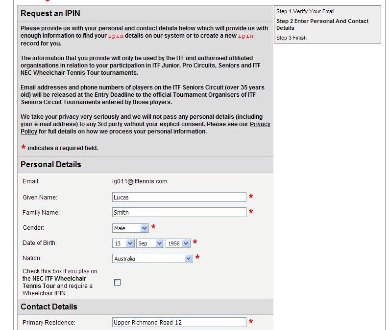 Nächster Bildschirm: Füllen Sie das Formular zum Anfordern einer IPIN aus.