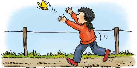 Der Schmetterling es war Samstag. Ida ging mit ihrer Oma spazieren. gelber Schmetterling flog vor ihnen. den wollte Ida gerne fangen. sie lief ihm nach. leider flog der Schmetterling zu hoch.