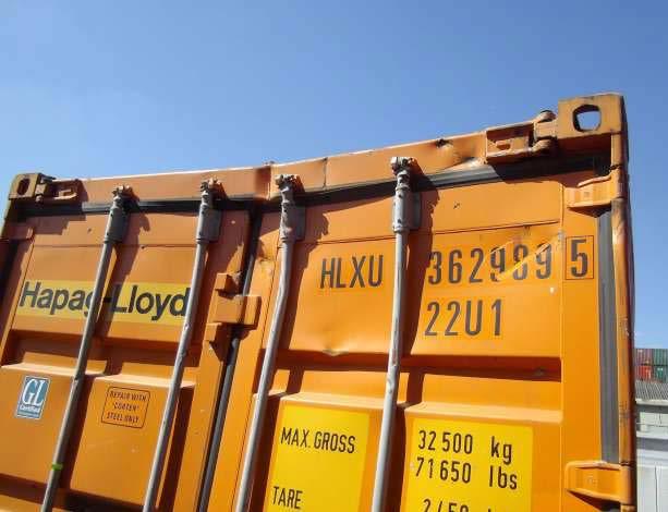 Obere Eckbeschläge können Beschädigungen aufweisen, sofern der Umschlag des Containers weiterhin