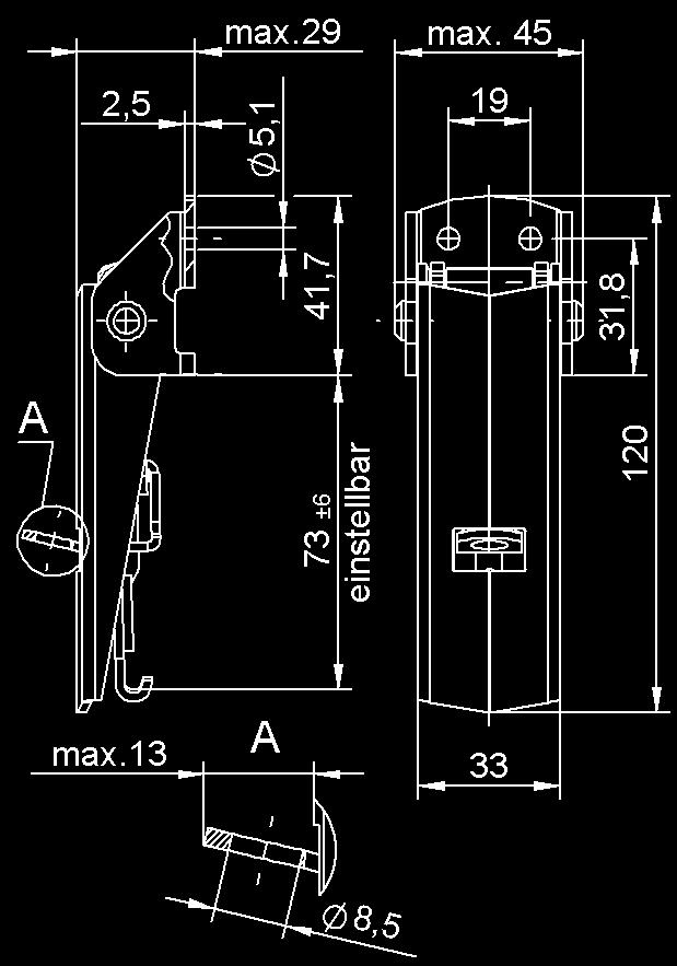 Serie V18L Spannverschluss Produkt Mit Schlossöse Darstellung Werkstoff / Oberfläche passiviert 2) Befestigung 1) Loch- Ø Teil-r.