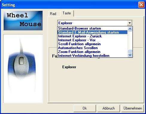 Wählen Sie unter Rad-Modus Systemvoreinstellung (Intelli-Mouse) Modus, wenn Sie wünschen, dass Ihre Maus die so genannten Intelli-Mouse Funktionen beherrscht. 3.