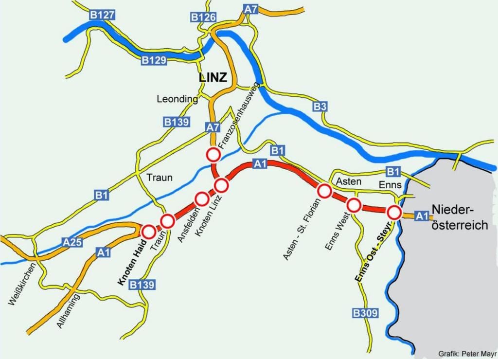 Fahrverbot A1 zwischen Enns und Linz