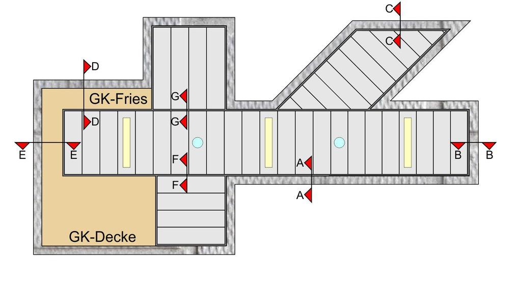 6 Übersicht der Anschlussmöglichkeiten Abbildung 2: Beispiel Flur Wandanschlüsse A-A B-B C-C D-D 1 D-D 2 E-E 1 E-E 2 G-G F-F Wandanschluss mit Schattenfuge, längsseitig Wandanschluss mit