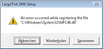 Ab der Version Windows 7 kann je nach Konfiguration die oben dargestelle Fehlermeldung entstehen. Diese kann mit Ignorieren beantwortet werden.
