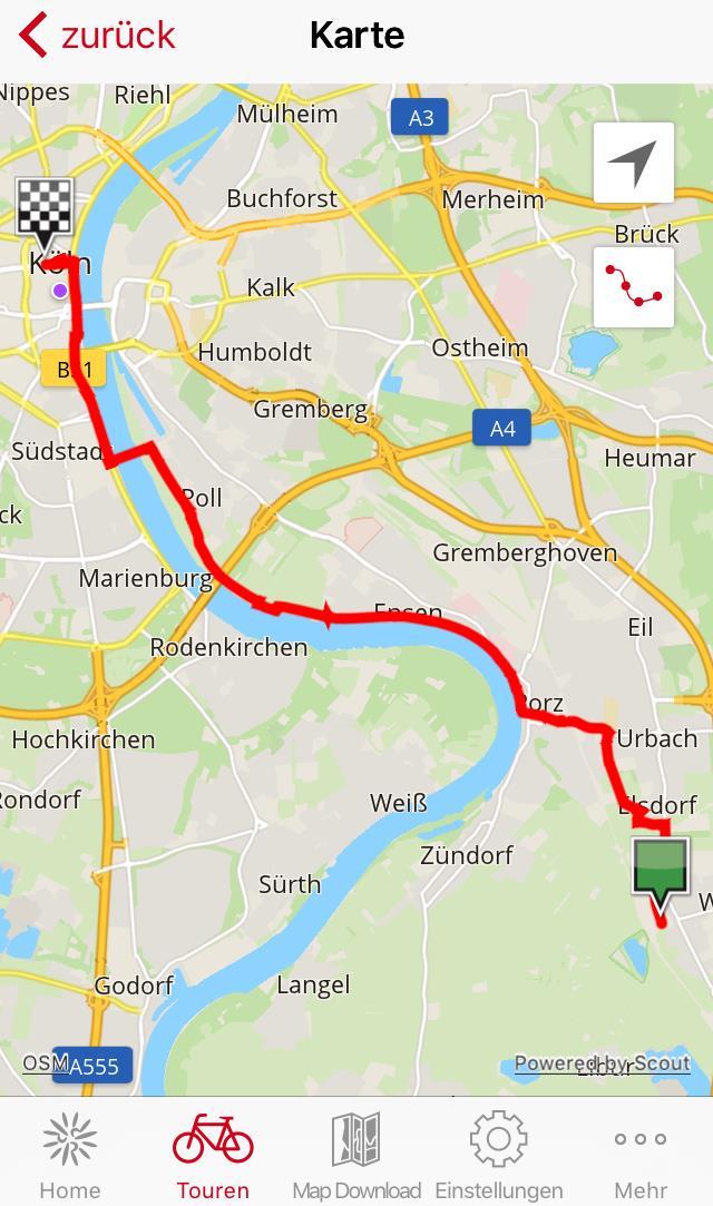 Dieser Straße folgt man bis Köln-Grengel und fährt an Köln-Elsdorf vorbei in Richtung Porz- Wahn.