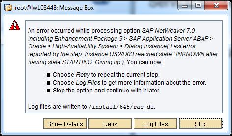 Oracle RAC Installationserweiterungen US1_D03.sh ausführen auf dem Database Host (evtl.