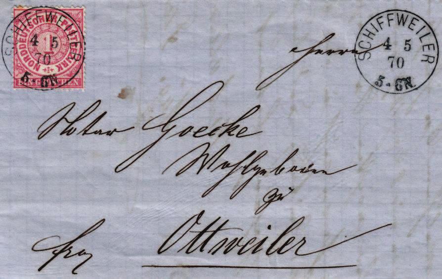 Schiffweiler war schon im Februar 1868 Postort.
