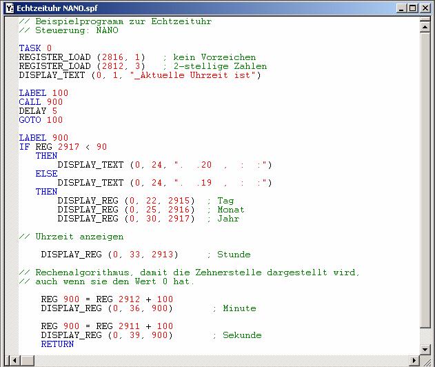 22 Echtzeituhr JetWeb 22.3 Beispielprogramm Beispiel 44: Beispielprogramm Echtzeituhr Das folgende Beispielprogramm zeigt die aktuellen Daten der Echtzeituhr auf der Anzeige an.