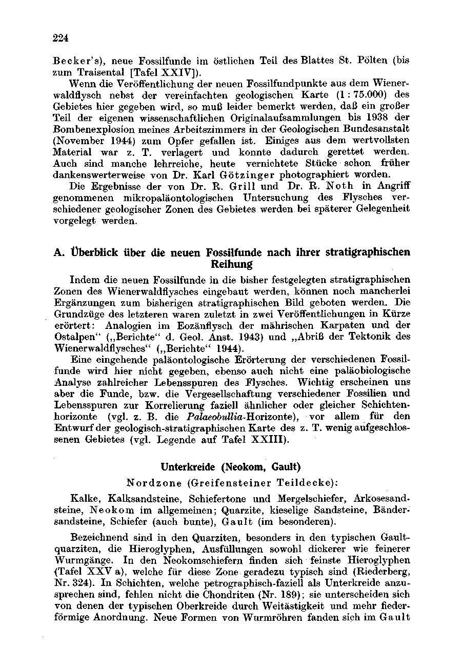 224 Becker's), neue Fossilfunde im östlichen Teil des Blattes St. Polten (bis zum Traisental [Tafel XXIV]).