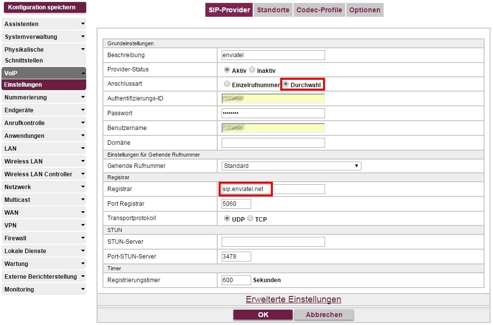 1 Konfigurationshilfen bintec elmeg GmbH Abb. 20: VoIP->Einstellungen->SIP-Provider->Neu Gehen Sie folgendermaßen vor: (1) Geben Sie eine Beschreibung für den SIP-Provider ein, z. B.. (2) Wählen Sie die Anschlussart aus.