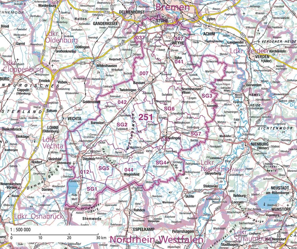 Übersicht und Gebietsentwicklung Der Landkreis Diepholz gehört mit 1 987 km 2 zu den sechs flächengrößten Kreisen des Landes.