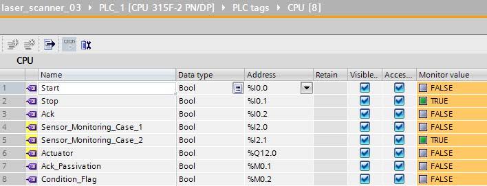 8 Bedienung des Applikationsbeispiels 8.7 PLC-Variablen Zum Testen können die Tabellen im Ordner "PLC-Variablen" verwendet werden.