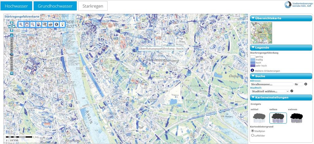 Die Starkregengefahrenkarte Zeigt die modelltechnischen Berechnungsergebnisse