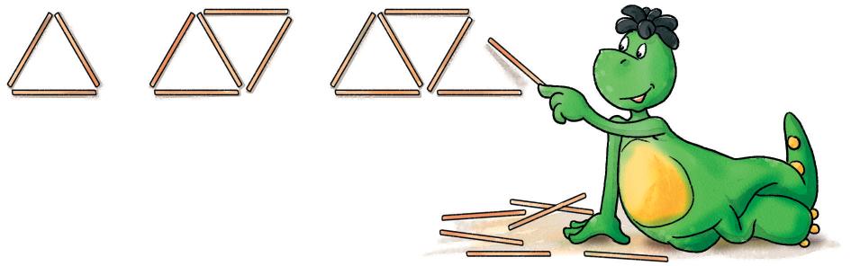 Kreative Aufgaben: Folgen von Figuren und Zahlen Setze die Folge von Dreiecken fort. Wie viele Hölzchen brauchst du? Dreiecke Hölzchen c) Was stellst du fest.