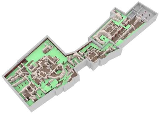 6 Abb. 2: 3D-Modell der Archäologischen Befundebene (Arbeitsstand Juni 2016). Es zeigt die Befunde in dem rund 6000 Quadratmeter großen unterirdischen Areal.