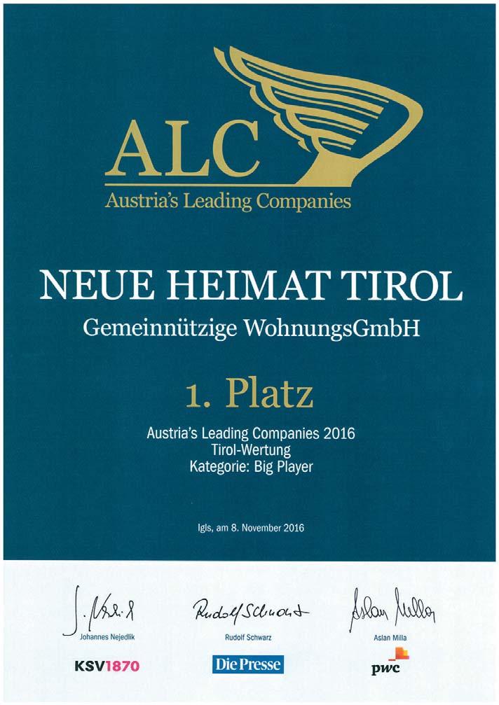 Austria s Leading Companies Big Player Die NEUE HEIMAT TIROL ist der größte Passivhausbauer in Europa. Mehr als 3.