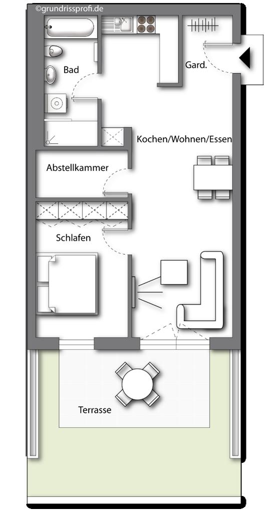 Haus A, Wohnung 1, EG 2-Zimmer-Wohnung mit Terrasse ca. 68,4 m² Wfl.