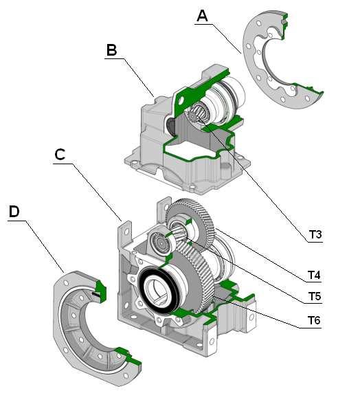 RN-RO-RV Riduttori - Gearboxes - Getriebe Parti Componenti - Component Parts - Bauelemente RN2-RN3 RN2 RIDUTTORE A DUE COPPIE TWO GEAR STAGE REDUCER ZWEISTUFIGEGETRIEBE A - Flangia motore IEC IEC