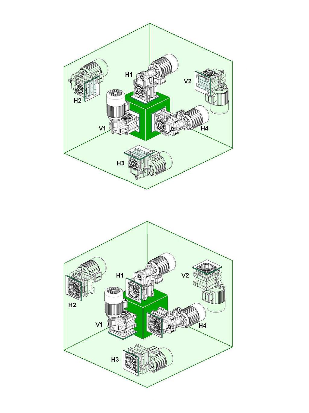 Getriebe - Gearboxes - Riduttori RN-RO-RV Einbaulagen - Mounting positions - Posizioni di montaggio B3