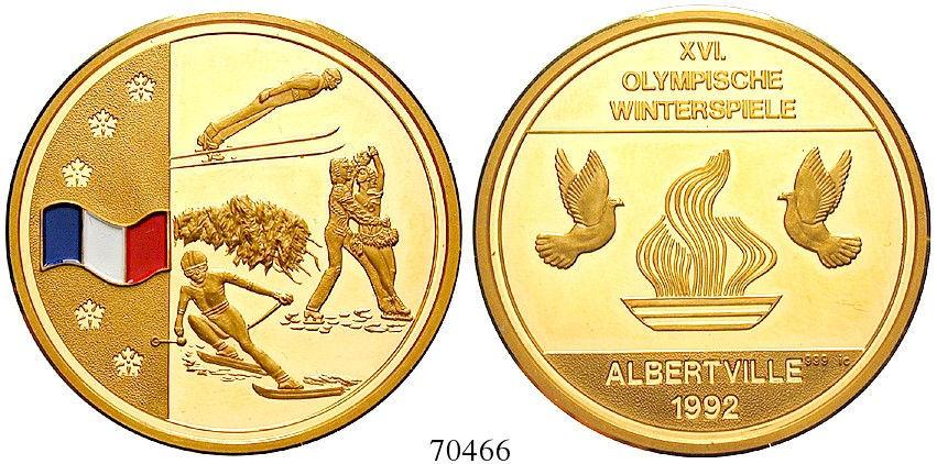 70465 SPORT, TURN- UND SPORTFESTE Goldmedaille 1992. XXV. Sommerspiele Barcelona 1992 - Spanien. 35 mm, 22,1 g. Gold. 22,08 g fein.