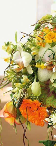Sonnengruß von Claudia Vanek Brautstraußhalter ermöglichen Mischtechniken, das heißt, die Floralien können direkt gesteckt oder zuerst angedrah tet werden.