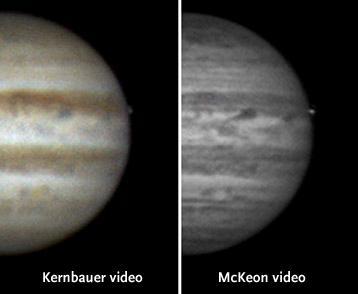Abb. 6 Vergleich der Aufnahmen des Lichtblitzes am Jupiterrand vom 17. März. G. Kernbauer/J.