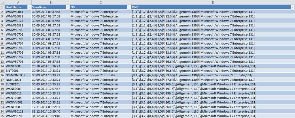 2.5.6 ERGEBNIS Als Resultat wird eine flache Excel-Tabelle mit Autofiltern erzeugt.